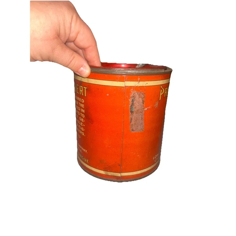 VINTAGE PRINCE ALBERT CRIMP CUT TOBACCO  EMPTY STORAGE TIN RED/WHITE DECORATIVE